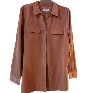 Denim & Co. Roll Tab Sleeve Button Front Soft Utility Tunic - Size XL - Copper
